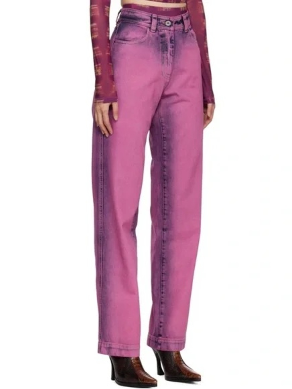 High-Rise Straight Leg Jeans in Fuchsia Pink